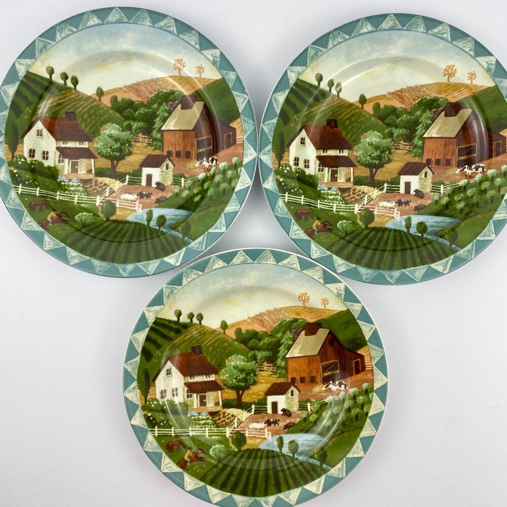 Farberware by Retroneu Stoneware Country Life, 7.75 inch salad plates, set of 3